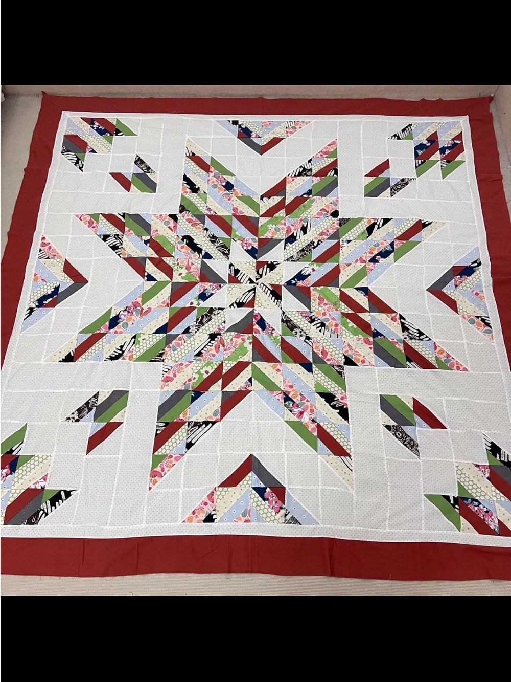 Handmade Barn Star Patchwork Cotton Quilt Top/Topper Machine pieced 86x86”